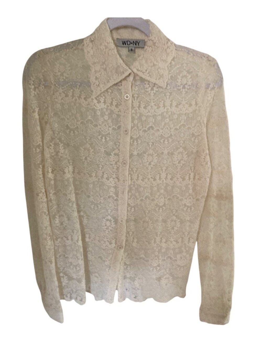 WDNY Long Sleeve Button Down Lace Blouse Cream Small NWT